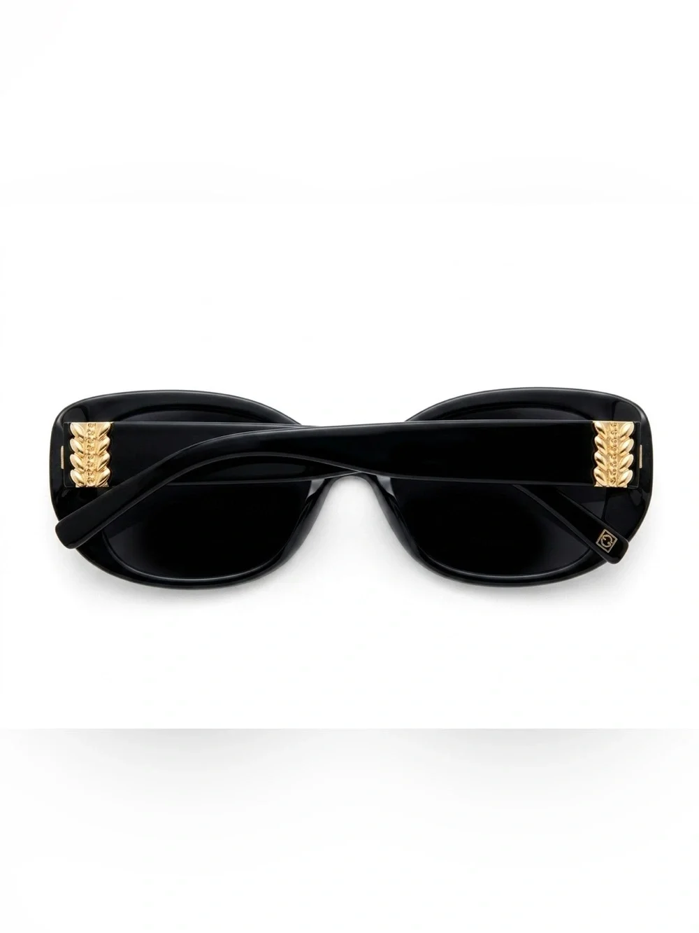 Polarized Black Oversized Cat-Eye Sunglasses with Gold Accents